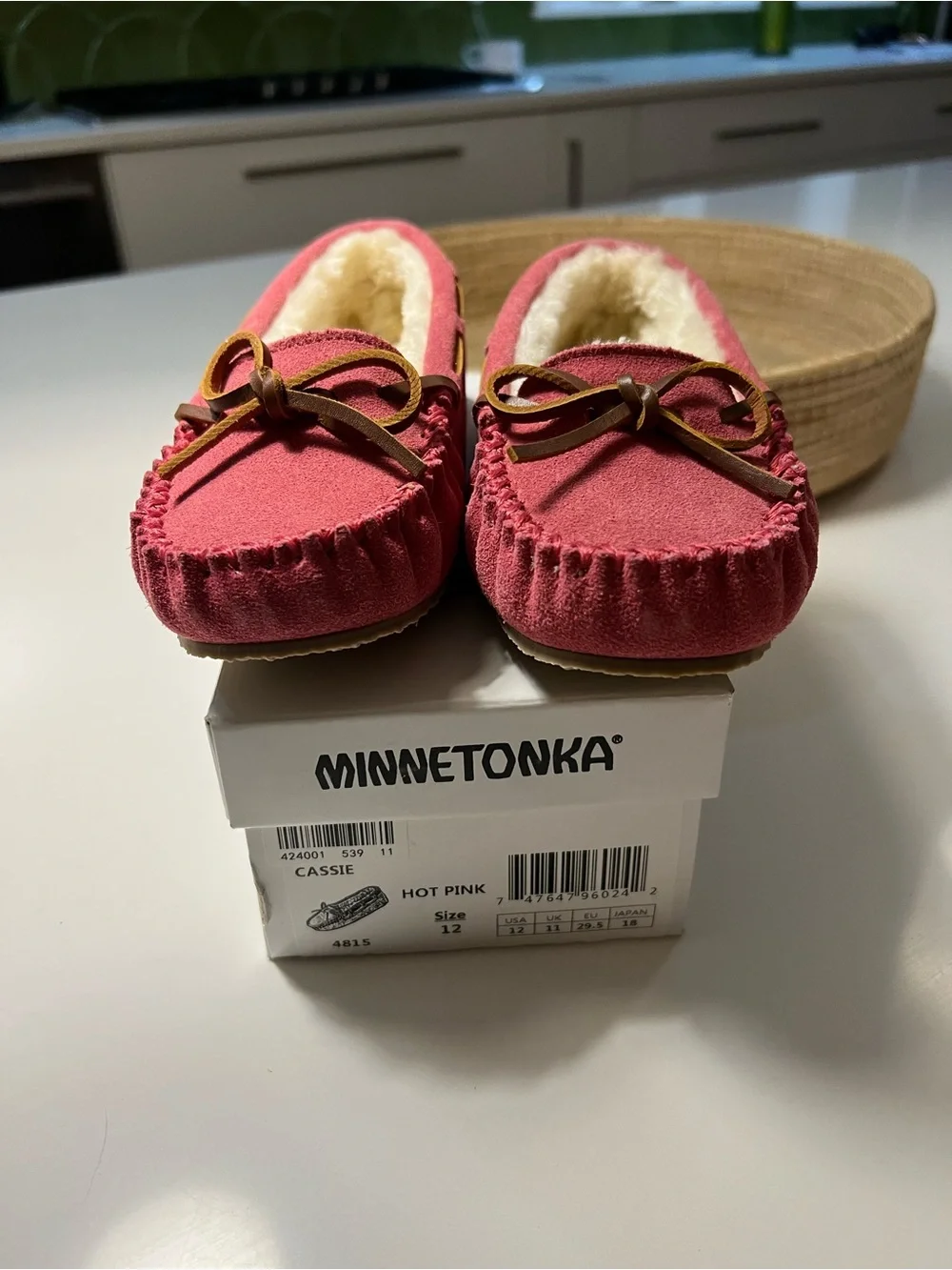 Minnetonka Pink Suede Fleece-Lined Moccasin Slippers